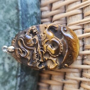 Tiger's Eye Carved Dragon Pendant